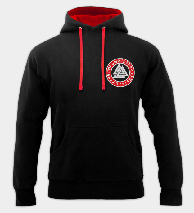 Valknut hímzett kapucnis pulóver